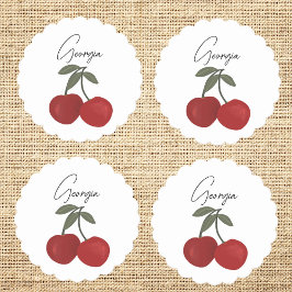 Porta-copo De Papel Two Red Cherries Illustration | Cute Fruit Art 