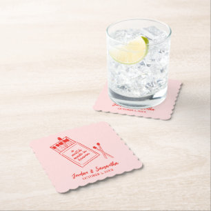 Porta-copo De Papel Um Casal Feito no Céu Festa Rosa e Vermelha Fofa