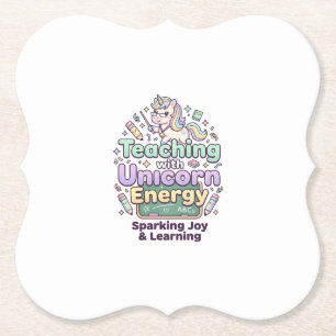 Porta-copo De Papel Unicórnio ensinando com tipografia ousada de energ