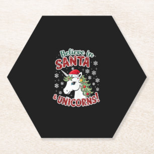 Porta-copo De Papel Unicórnios de Natal acreditam no Papai Noel e nos