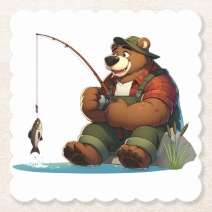 Porta-copo De Papel Urso pescador fofo ao ar livre