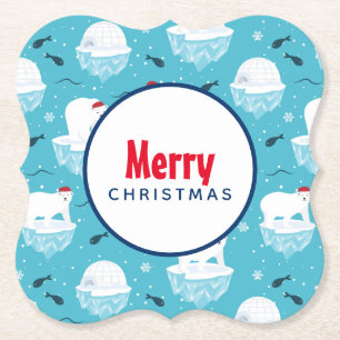 Porta-copo De Papel Ursos Polares Bonitos em Santa Hats, Padrão de Nat