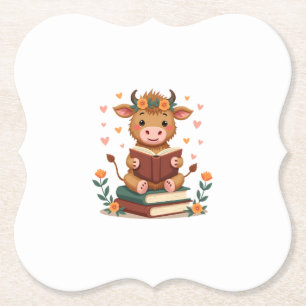 Porta-copo De Papel Vaca das Terras Altas Vintage Lendo Livros Floral