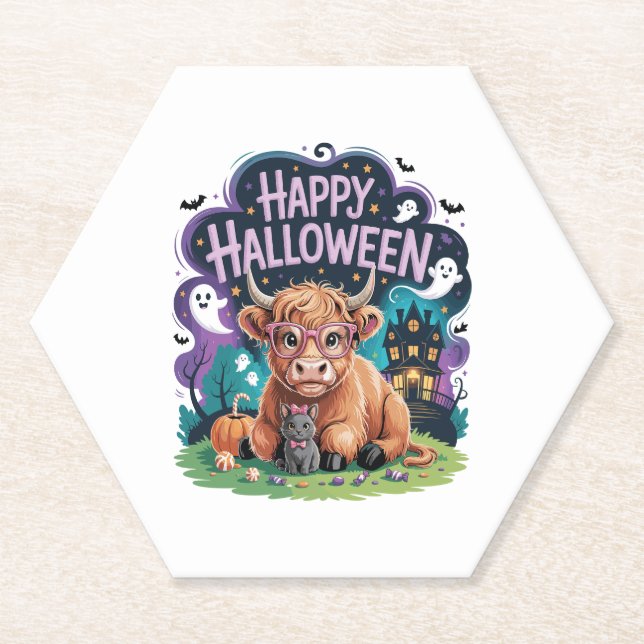 Porta-copo De Papel Vaca do Halloween Cute Highland (2) (Frente)