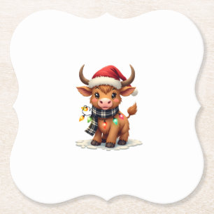 Porta-copo De Papel Vaca Highland de Natal Vintage com Chapéu de Papai