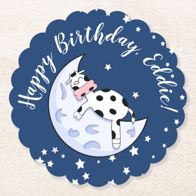 Porta-copo De Papel Vaca sobre a Lua (Frente)