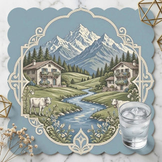 Porta-copo De Papel Vacas pastando no país alpino rústico montanhas ne