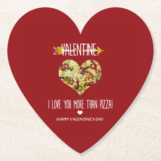 Porta-copo De Papel Valentine, eu te amo mais do que pizza (Frente)
