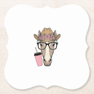 Porta-copo De Papel Vaqueira Antiga Cavalo Com Flores e Bebida Rosa
