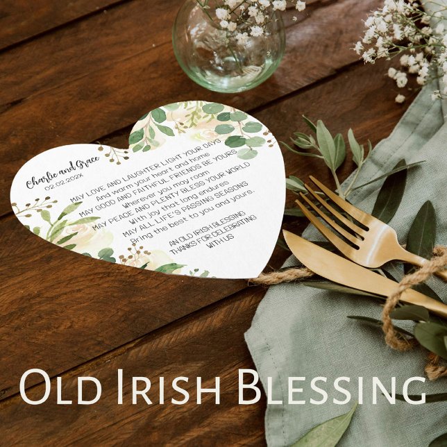 Porta-copo De Papel Velho Irlandês Bênção e Casamento Verde 3 (Bring a blessing to your tables. Old Irish blessing on a heart shaped coaster.)