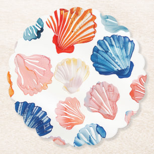 Porta-copo De Papel Verão Elegante - Pratos de Papel Conchas do Mar