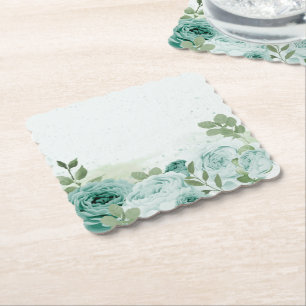 Porta-copo De Papel verde-flores azuis românticas