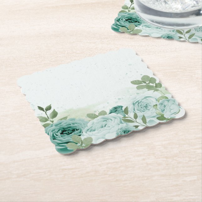 Porta-copo De Papel verde-flores azuis românticas (Angular)