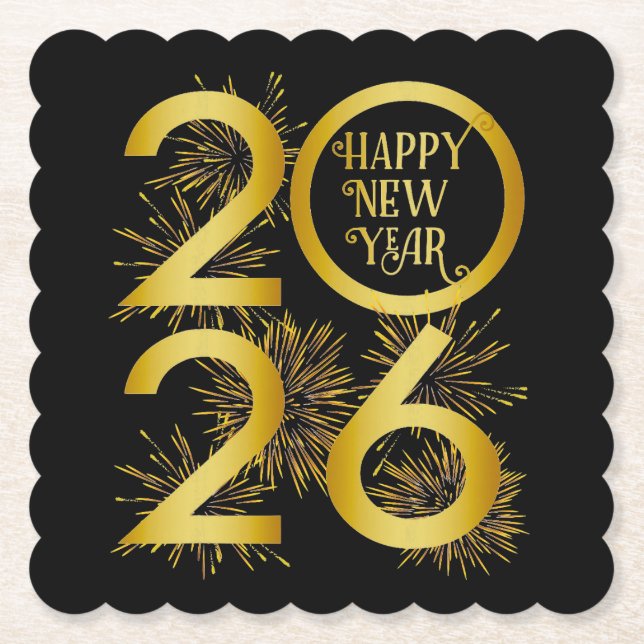 Porta-copo De Papel Vertical Gold 2026 New Year Design with Fireworks (Frente)
