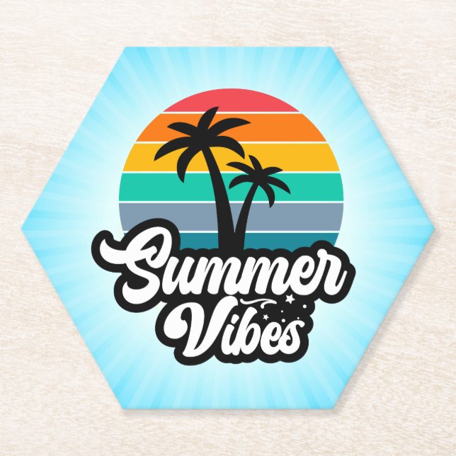 Porta-copo De Papel Vibrações de Verão com Design de Palmeiras (Frente)