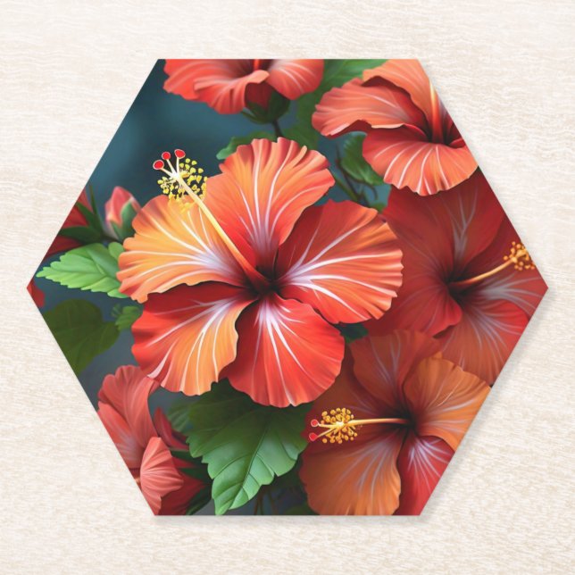 Porta-copo De Papel Vibrantes Flores de Hibisco Vermelho-76894 (Frente)
