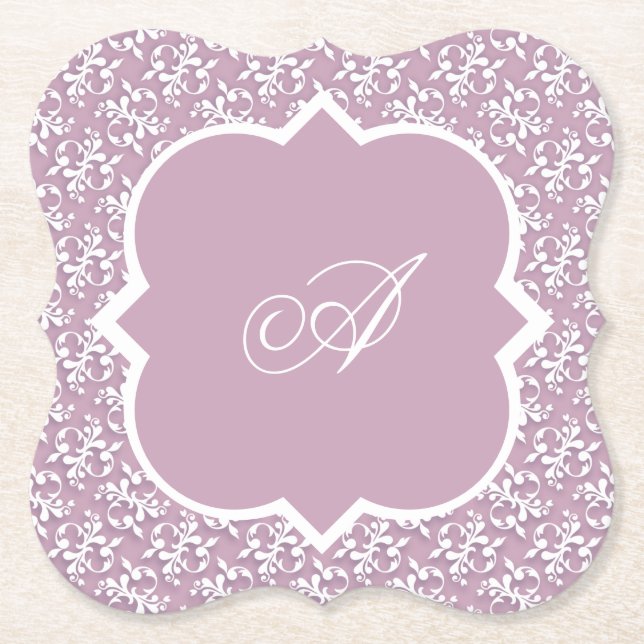Porta-copo De Papel Victorian Lace Pink Monogram Paper Coaster (Frente)
