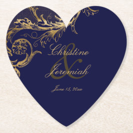 Porta-copo De Papel Vintage Blue Floral Dourado Casamento de Script de