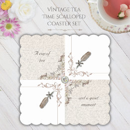 Porta-copo De Papel Vintage Book Lover Tea Time Scalloped Coasters