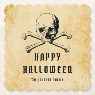 Porta-copo De Papel Vintage Caveira de Pirata & Ossos Halloween