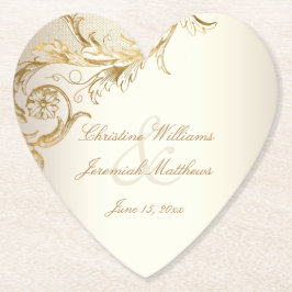 Porta-copo De Papel Vintage Dourado Floral Damask Elegant Script Casam