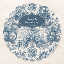 Porta-copo De Papel Vintage floral Toile de jouy monograma azul