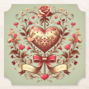 Porta-copo De Papel Vintage Heart Dia de os namorados xoxo
