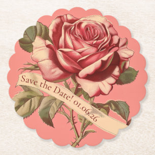 Porta-copo De Papel Vintage Pink Rose Ribbon Weditation Convite