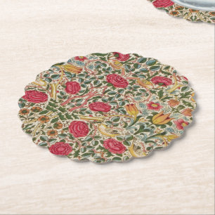 Porta-copo De Papel Vintage William Morris Rosa Pink Yellow Bird Flora