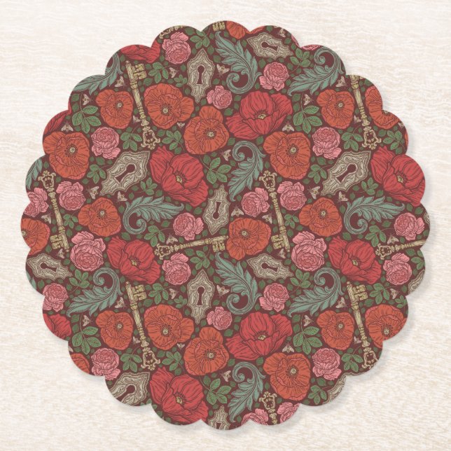 Porta-copo De Papel Vítoro Steampunk Velho Chave de Bloqueio Poppies V (Frente)