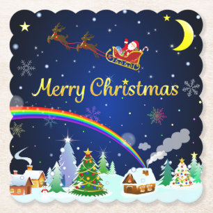 Porta-copo De Papel Voando Papai Noel com Lua Crescente