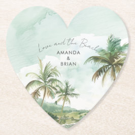 Porta-copo De Papel Watercolor Beach Wedding Heart