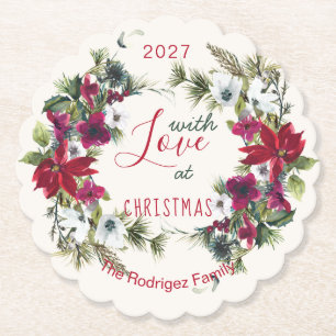 Porta-copo De Papel Watercolor Poinsettia, Holly, Festa de Natal do Pi