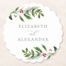 Porta-copo De Papel Watercolor Winter Greenery Modern Christmas
