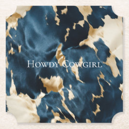 Porta-copo De Papel Western Blue Cream Dourado Cowboy Cowhide