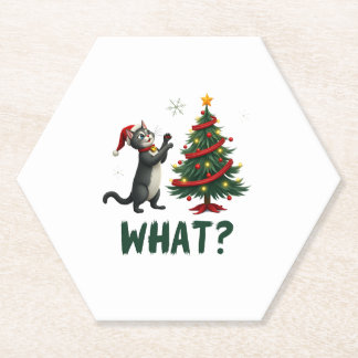 Porta-copo De Papel What Funny Cat Pushing Christmas Tree Over Cat Xma