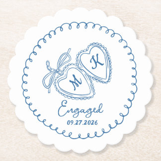 Porta-copo De Papel Whimsical Engaged Couple Blue Hearts Trendy Doodle