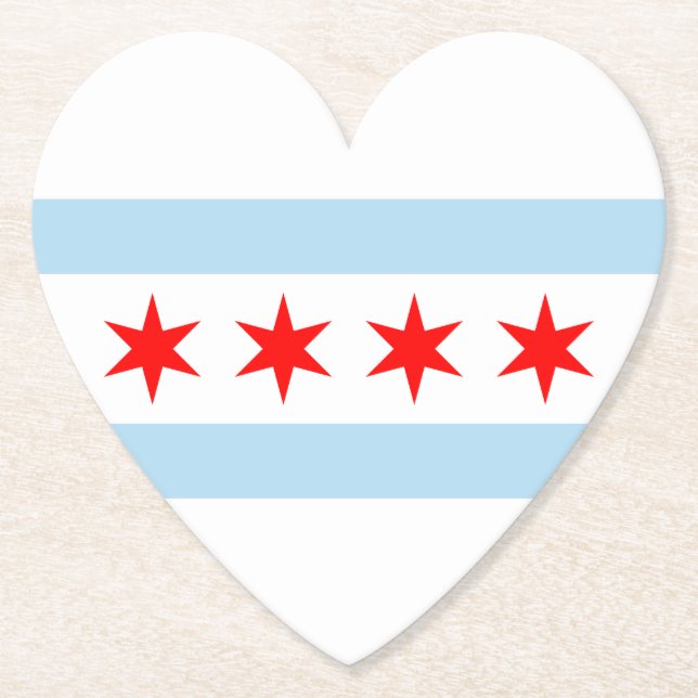 Porta-copo De Papel White Light Blue Stars Chicago Flag Heart (Frente)