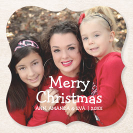 Porta-copo De Papel White Script Personalizado Feliz Foto de Natal