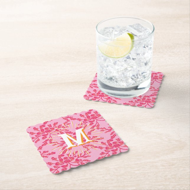 Porta-copo De Papel Winding Peony Woodcut Pink + Orange Personalized (Insitu)