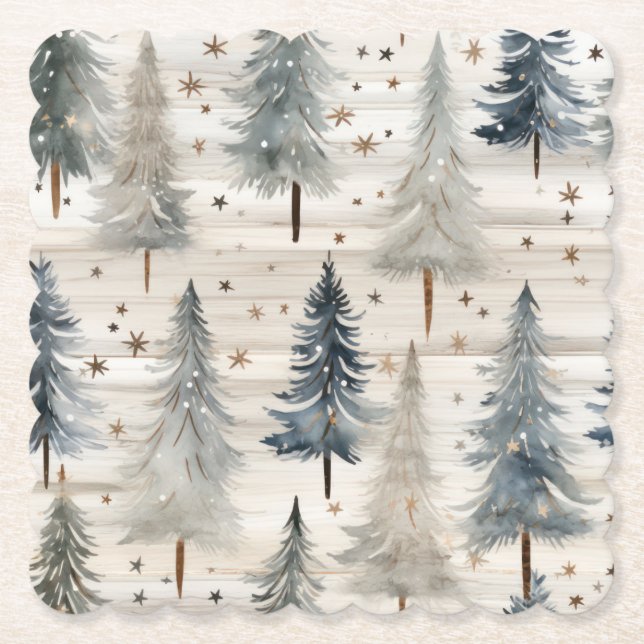 Porta-copo De Papel Winter Pines & Holiday Sentiments (Frente)