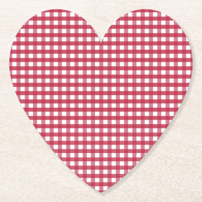 Porta-copo De Papel Xadrez de Gingham Vermelho e Branco (Frente)