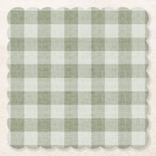 Porta-copo De Papel Xadrez de Linho Verde Salvia com Textura