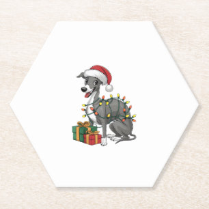 Porta-copo De Papel Xmas Lighting Santa Hat - Cão de Greyhound Italian