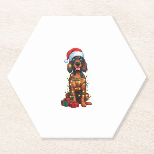 Porta-copo De Papel Xmas Lighting Santa Hat Gordon Setter Dog Christma