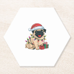 Porta-copo De Papel Xmas Lighting Santa Hat Pug Dogs Natal