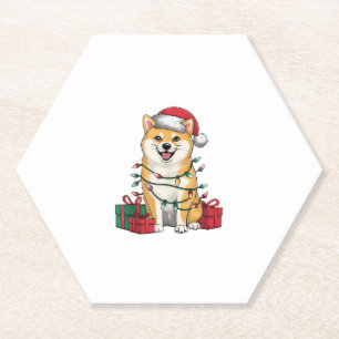 Porta-copo De Papel Xmas Lighting Santa Hat Shiba Inu Dog Natal _1