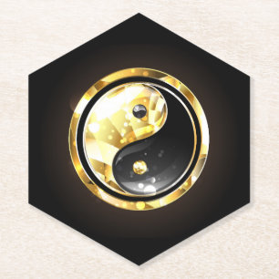 Porta-copo De Papel Yin Yang dourado em preto
