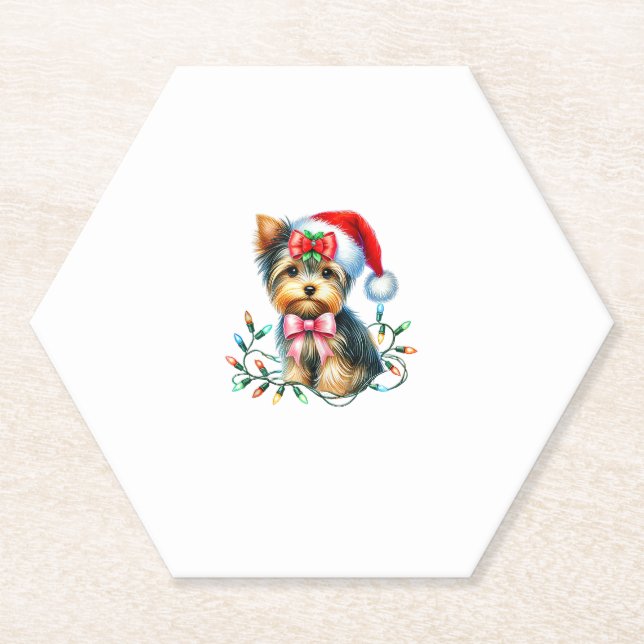Porta-copo De Papel Yorkshire Terrier Dog Com Arco Coquette Natal (Frente)