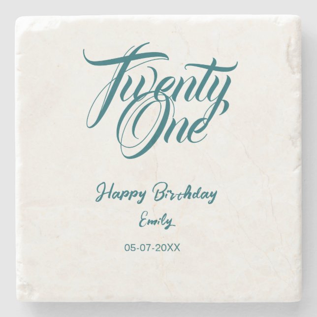 Porta-copo De Pedra 21st birthday add name date year blue template thi (Frente)